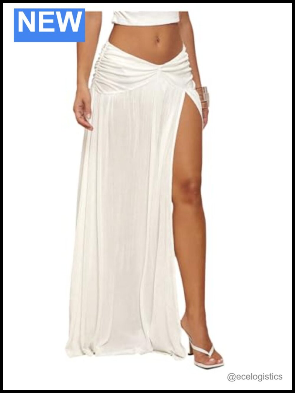 Women's Low Rise Maxi Skirt Side Slit Ruffle Hem Flowy Boho Long Skirt